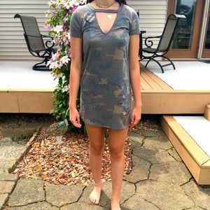 Charlotte Russe Small distressed camo pattern dress.